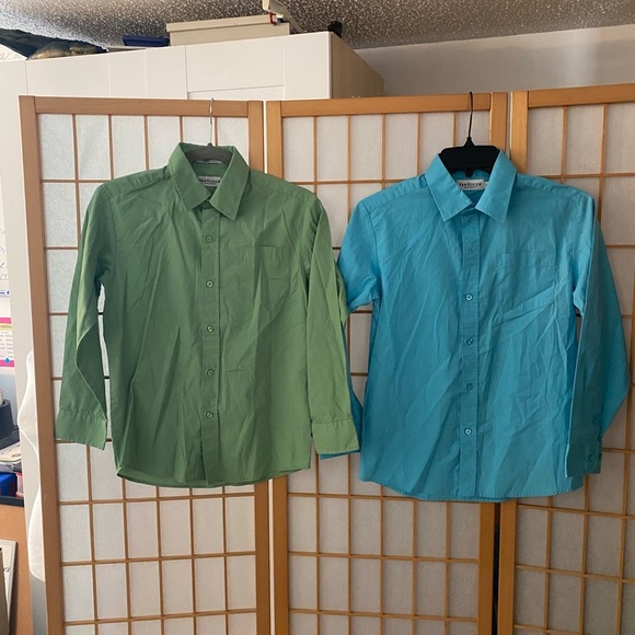 Set Lot 2 Van Heusen Long Sleeve Button Down Shirts Boys Youth 12 Blue Green - Picture 1 of 4